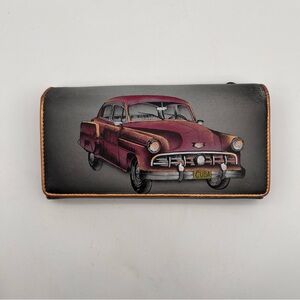 Anuschka Women's Wallet Cuba Classic Car Design Leather Hand Painted RFID